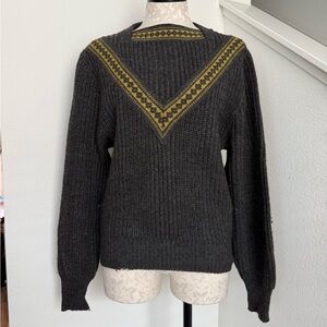 Vintage 70s 100% Wool Brentwood Chunky Bulky Knit Grandmacore Grey Sweater m